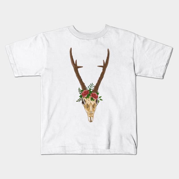 Boho deer skull Kids T-Shirt by Elsbet